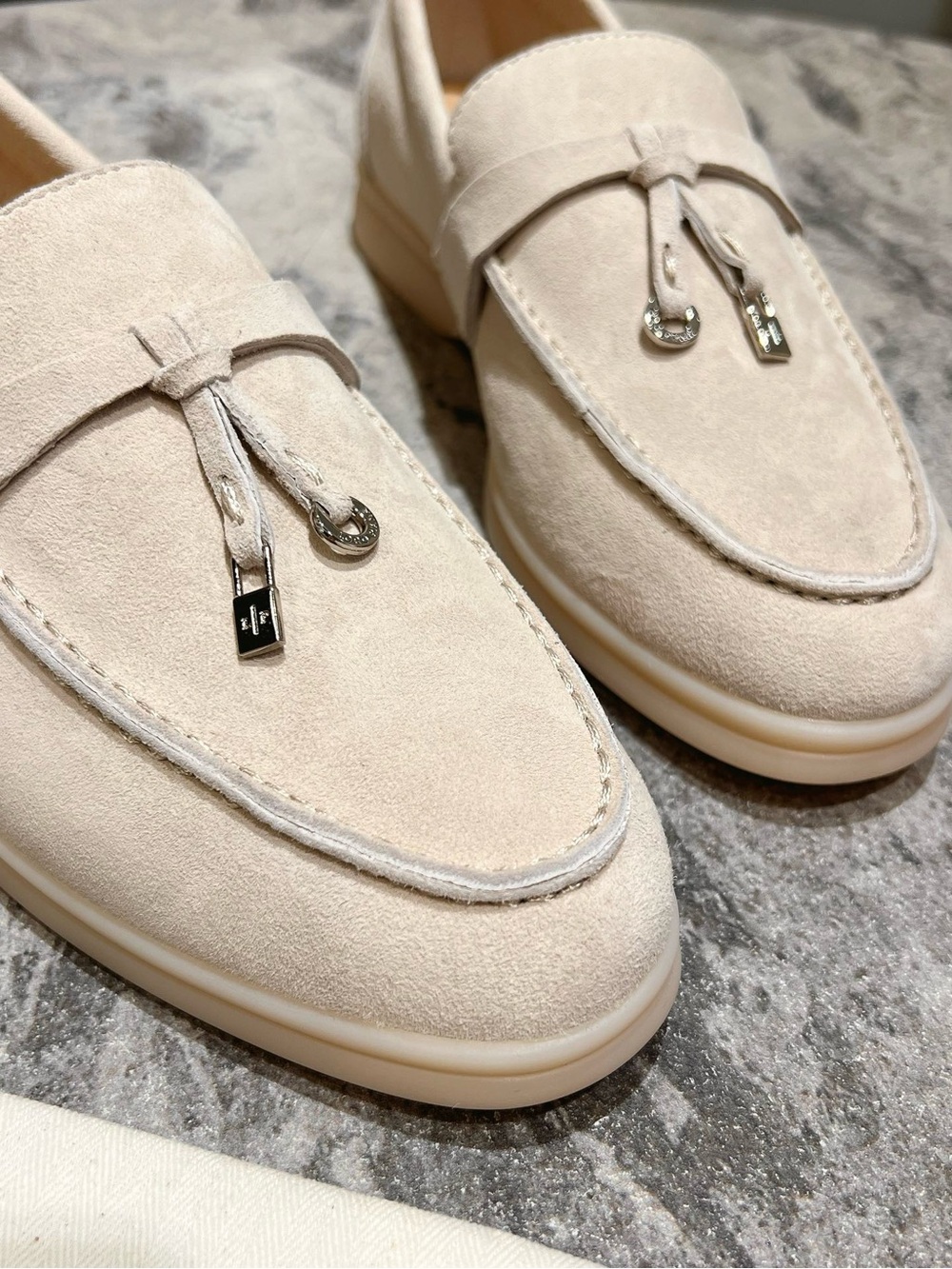 Loro Piana Women's Cream Suede Tassel Penny Loafers - Picture 5 of 5